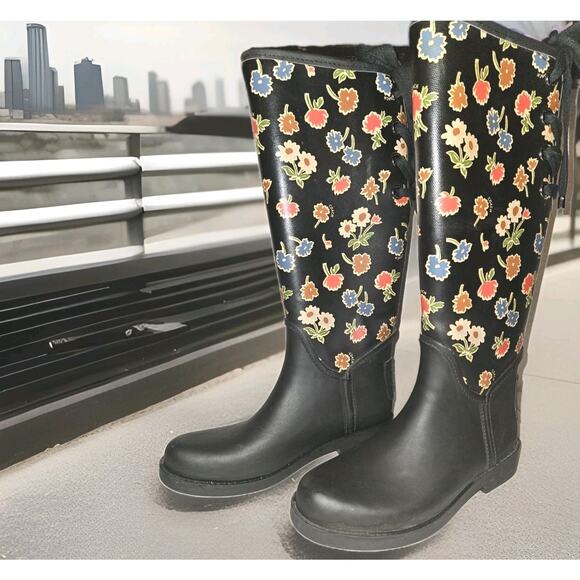 Coach Tristee Rubber Rain Boots Floral Pattern Women’s Size 6B - Picture 1 of 14